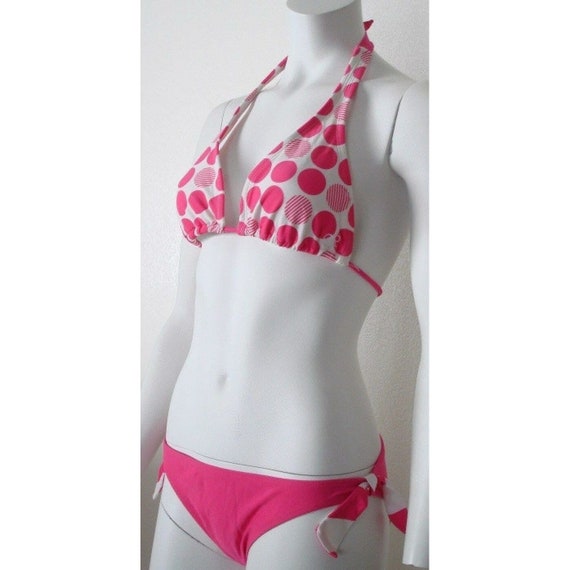 Vintage OP Hot Pink Polka Dot Bikini 2pc Small Swimwear