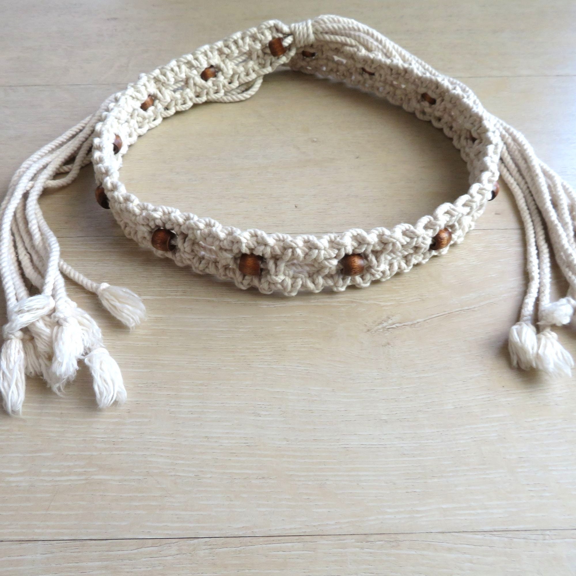 Vintage Boho Western macrame wood belt.  Tie waist. EUC. Handmade Macrame Boho Belt With Wood Ring - Etsy main image 4