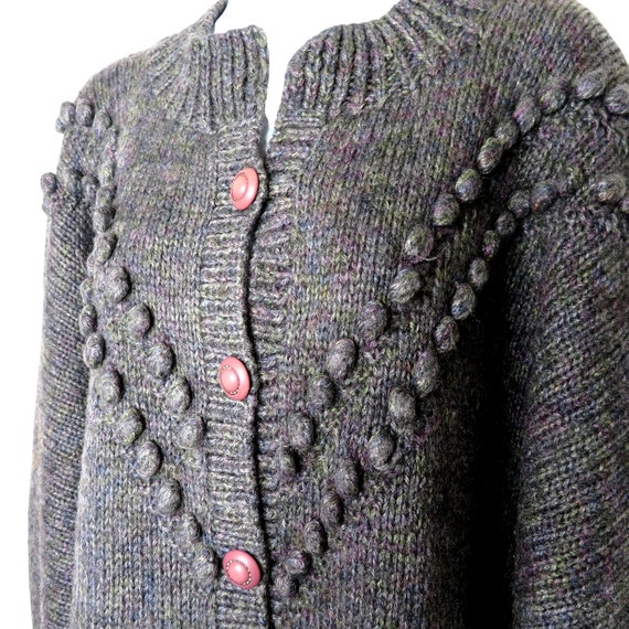 Vintage Hand Knitted Cardigan Sweater XL Gray Pur… - image 8
