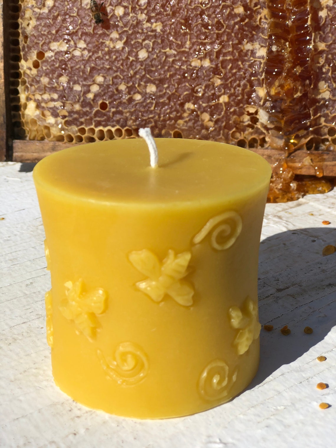 Honey Bee Cylinder Beeswax Candle Etsy