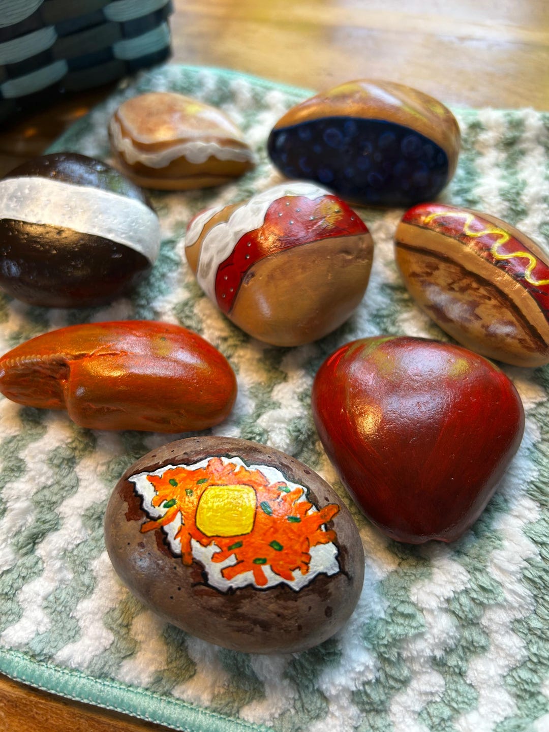 8 Hand Painted Food Rocks 