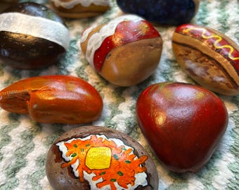 8 Hand Painted Food Rocks "Foods from MAINE" Themed for Pretend Mud Kitchen Play