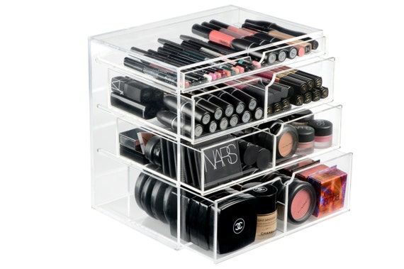 4 Drawer Acrylic Clear Makeup Organizer Stores Foundations Etsy