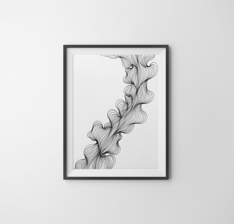 original line drawing / abstract line drawing / black and white modern drawing / organic line shape design / modern art / 9x12 fine art image 1
