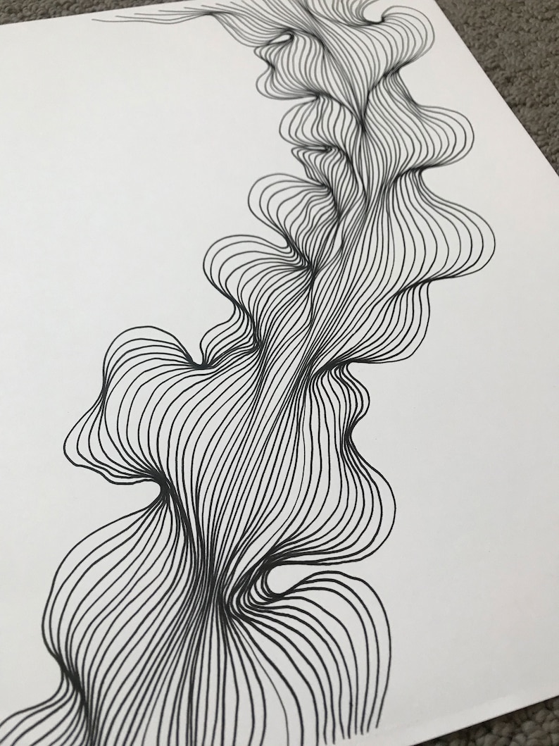 original line drawing / abstract line drawing / black and white modern drawing / organic line shape design / modern art / 9x12 fine art image 3