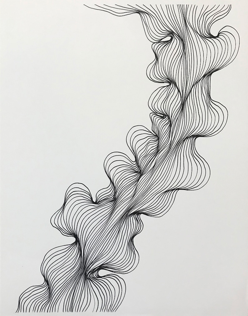 original line drawing / abstract line drawing / black and white modern drawing / organic line shape design / modern art / 9x12 fine art image 2