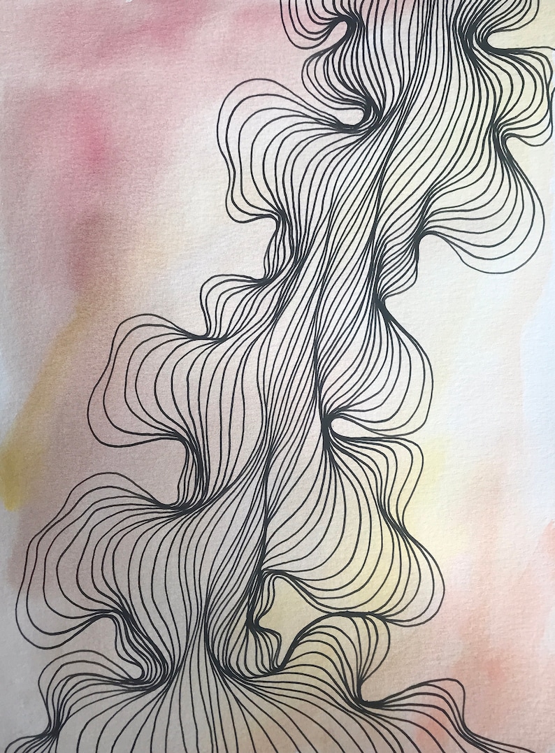 Abstract organic line art watercolor and ink on paper | Etsy
