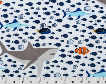 Minky Cuddle in Under The Sea Print in Navy on White from Shannon Fabric