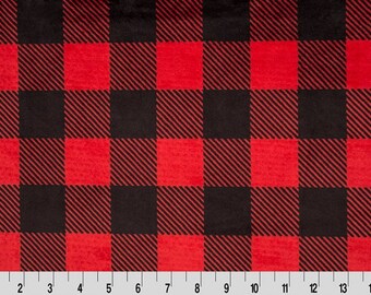 Buffalo Check Minky Cuddle in Scarlet and Black from Shannon Fabric