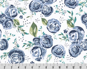 Rosie Watercolor Minky Cuddle in Navy from Shannon Fabric