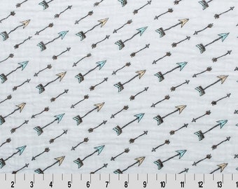 Straight and True Embrace Double Gauze Arrows in Saltwater from Shannon Fabric