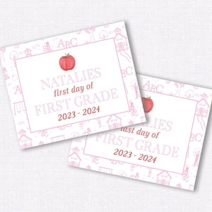 Printable First Day of School Sign, Pink Toile School Sign, Last Day of School Sign, Digital Download