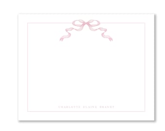 Pink Bow | A2 Flat Notecards | Personalized Stationery | Custom Gift | Luxury Paper Goods