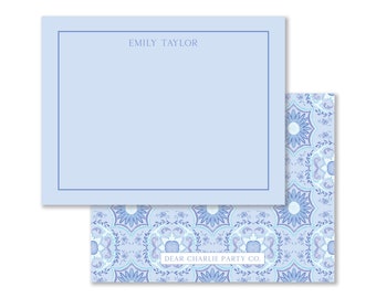 Blue Tiled Personalized Stationery Set, Notecards set