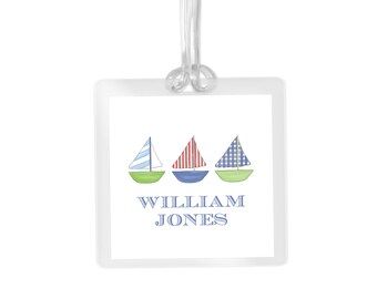 Personalized Sailboat Luggage Tag | Custom Name Travel Backpack Bag Identifier