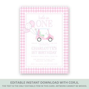 Hole In One Girl Birthday Invitation, Printable Golf Party, Editable Digital Download, Par-Tee Celebration, Paperless Invite