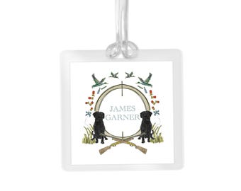 Personalized Black Lab Hunting Luggage Tag | Custom Double-Sided Travel ID