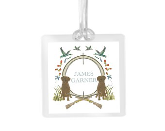 Personalized Chocolate Lab Hunting Luggage Tag | Custom Travel Backpack Name Tag