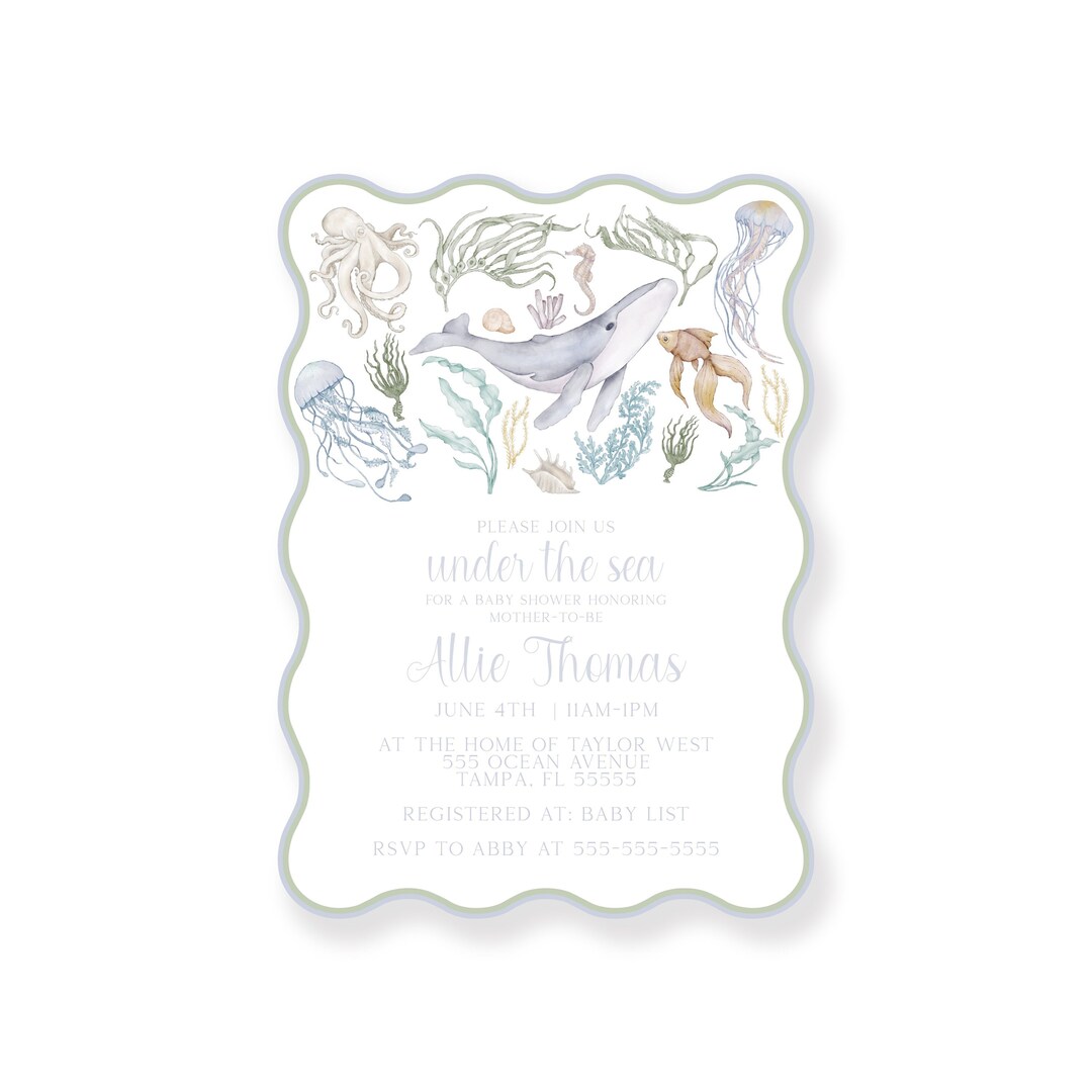 Gender Neutral Under the Sea Baby Shower Invitation, Printed Invitation Etsy