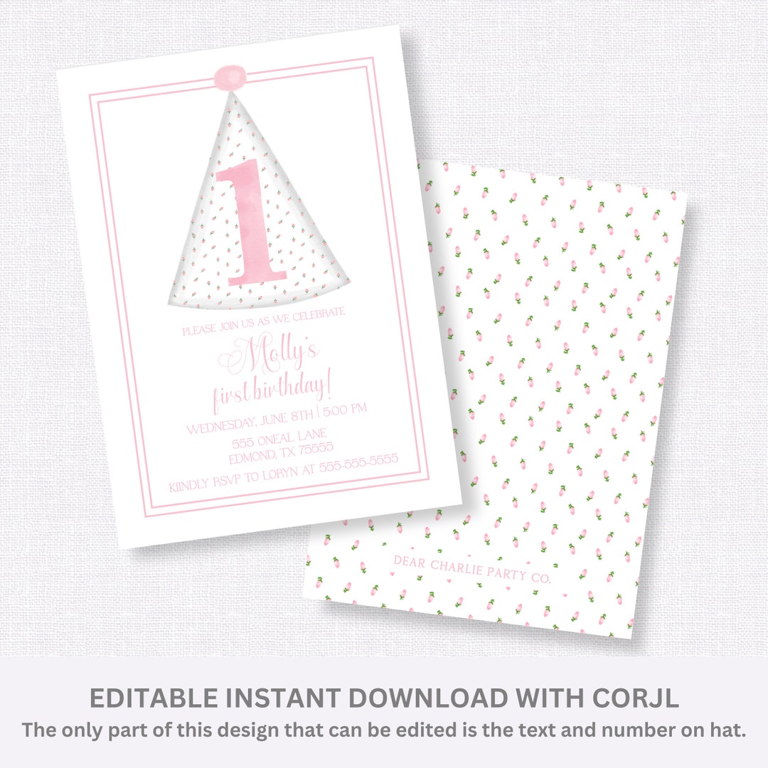 Printable Rosebud Birthday Hat Party Invitation, Digital Download - Etsy