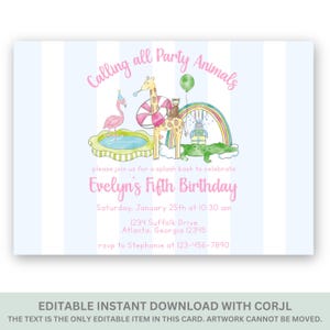Party Animal Swim Invitation, Printable Birthday Invite, Digital Download, Editable Design, Summer Pool Bash Celebration