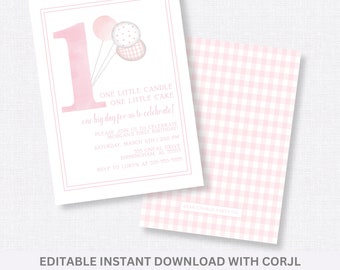 Printable Girl First Birthday Party Invitation, Digital Download