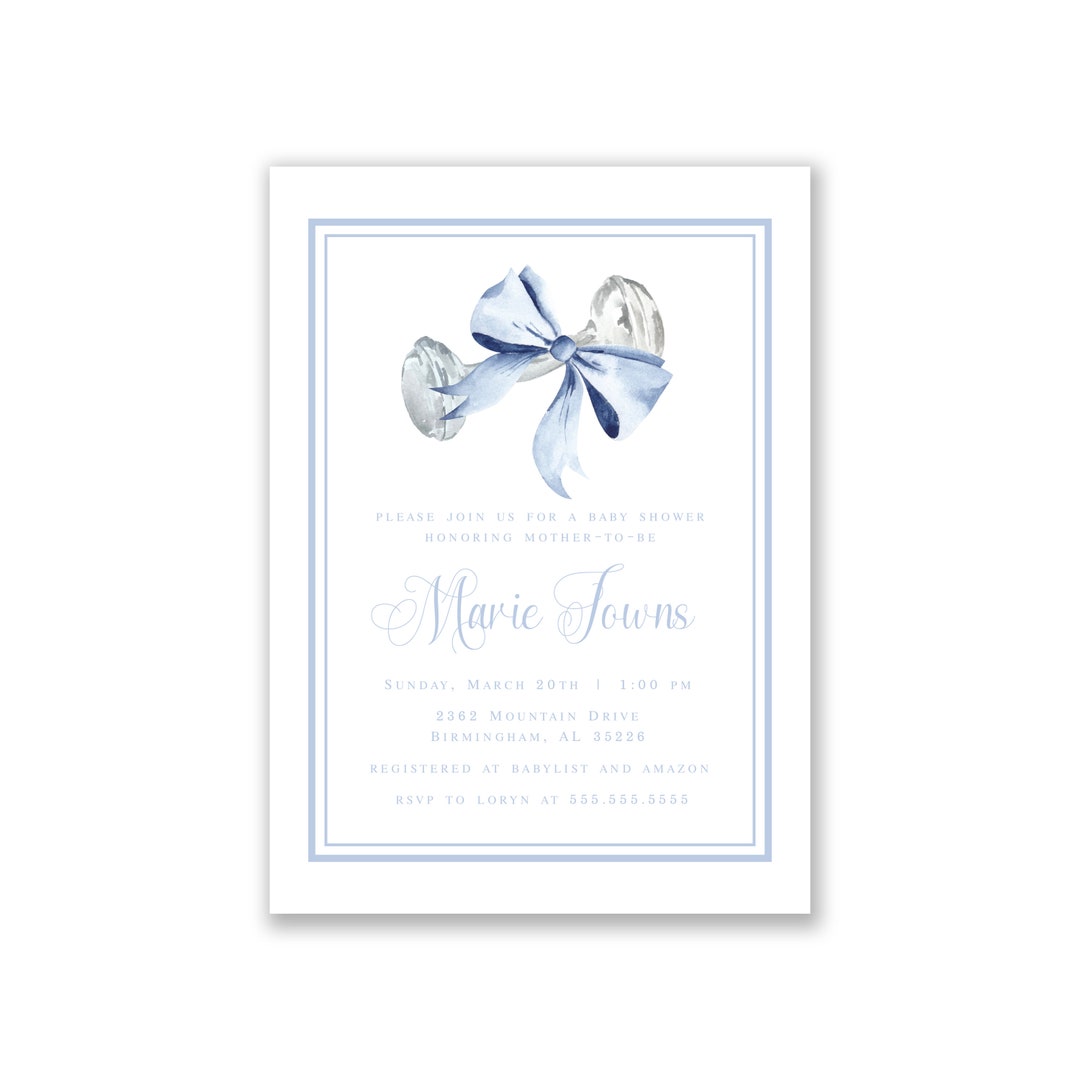 Blue Vintage Rattle Baby Shower Invitation, Classic Boy Baby Shower ...