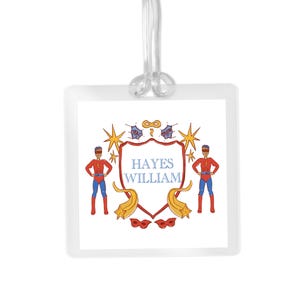 Bag Tag, Luggage Tag, Superhero, Personalized Backpack Label, Laminated ID Badge, Durable Travel Accessory, Kids School Gear
