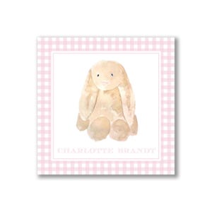 DIGITAL Pink Gingham Tan Bunny Gift Tag Enclosure Card