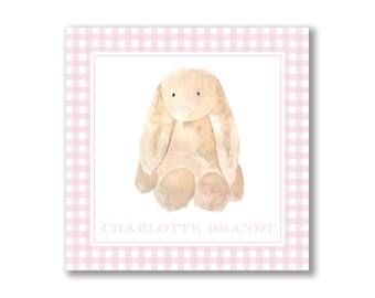 DIGITAL Pink Gingham Tan Bunny Gift Tag Enclosure Card