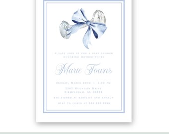 Invitación para baby shower con lazo azul, diseño de jirafa para niño / Imprimible / Editable