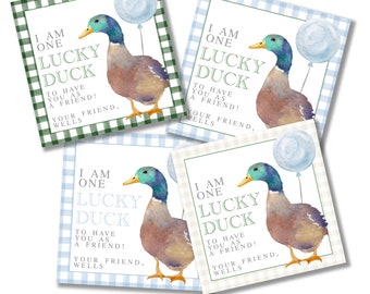 Printable Enclosure Card, Lucky Duck Birthday Thank You Tag, Party Favor Tag Set, Digital Download