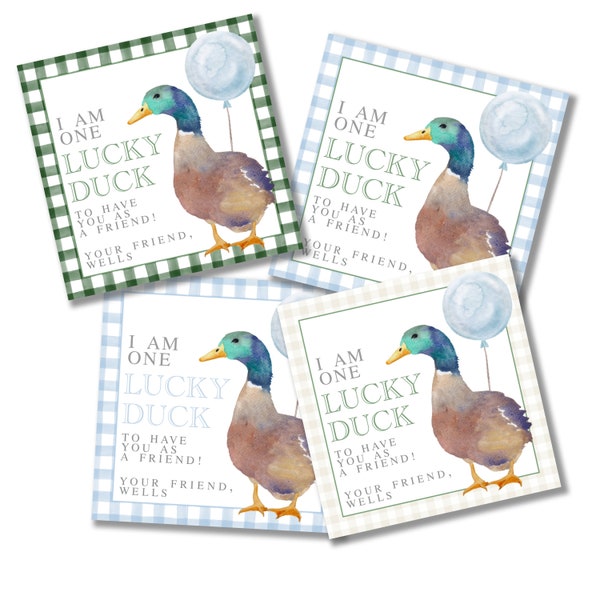 Printable Enclosure Card, Lucky Duck Birthday Thank You Tag, Party Favor Tag Set, Digital Download