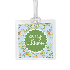 Floral Orange Luggage Tag | Personalized Backpack Name Tag