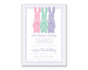 Printable Some Bunny Flocked Bunnies Girl Birthday Invitation, Digital Download