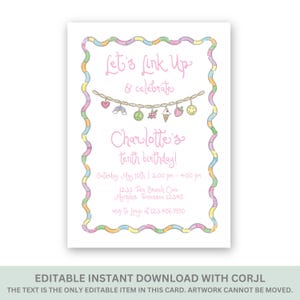 Charm Bracelet Birthday Invitation, Girl Party Invite, Tween Birthday, Digital Download, Editable Printable, Jewelry Theme