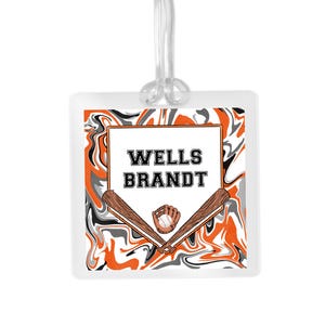 Bag Tag, Kids Bag Tag, Personalized Bag Tag, Marbled Baseball Luggage Identifier, Durable Laminated Child Tag, Custom Monogram Accessory