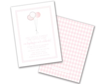 Girl Birthday Balloons Invitation, Girl Birthday, Pink Balloon Invitation