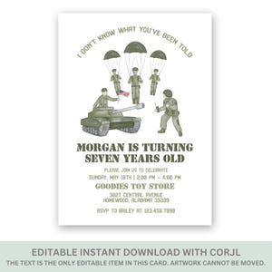 Printable Military Birthday Party invitation, Army Birthday, Digital Download