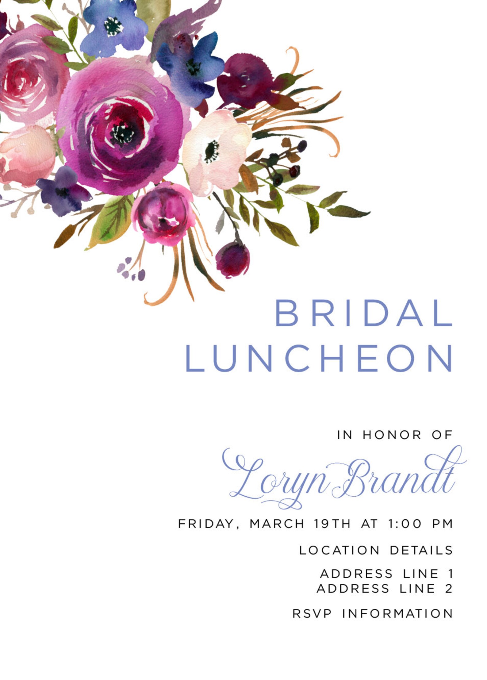 Floral Bridal Luncheon Invitation with Envelope Etsy