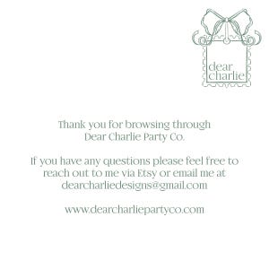 a thank card for a dear charlotte party