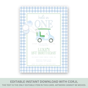 Printable Golf Birthday Party invitation, Hole in One Boy Birthday, Digital Download