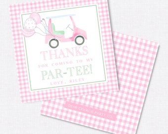 Pink Golf Birthday Thank You Tags, Par-tee Favor Tags
