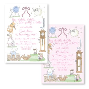 Nursery Rhyme Birthday Invitation, Nursery Rhyme Party, Girls Birthday Invitation