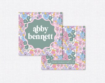 Druckbare Beilage Karte, Geschenkanhänger Set, gewellter Blumenkreis, digitaler Download
