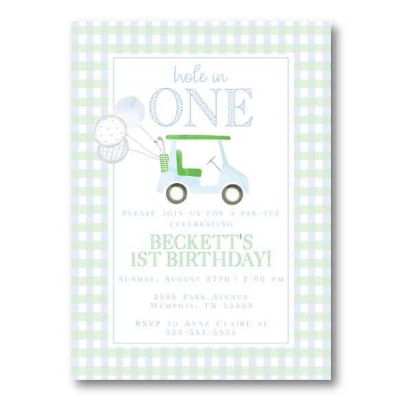 Hole In One First Birthday Invitation, Golf Theme Custom Printable Party Invite