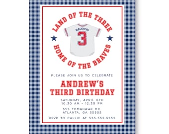Home of the Braves Baseball Birthday Invitation, Boy Baseball Birthday, Baseball Invitation