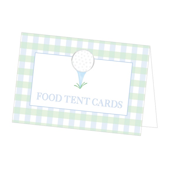 Printable Golf Ball Folded Food Tent Cards, Hole In One Birthday Food Cards