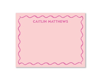 Wavy Pink Personalized Stationery Set, Notecards set