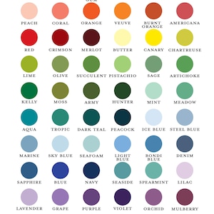 May include: A color chart featuring a variety of hues, each displayed in a circular swatch. The chart includes colors like Tutu, Flamingo, Bubble Gum, Barbie, Rose, and Hot Pink, among others. The text "COLOR CHART" is at the top.